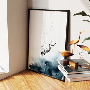 Diver Descending Abyss - Luxury Wall Art