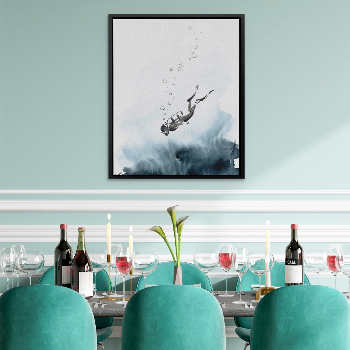 Diver Descending Abyss - Luxury Wall Art
