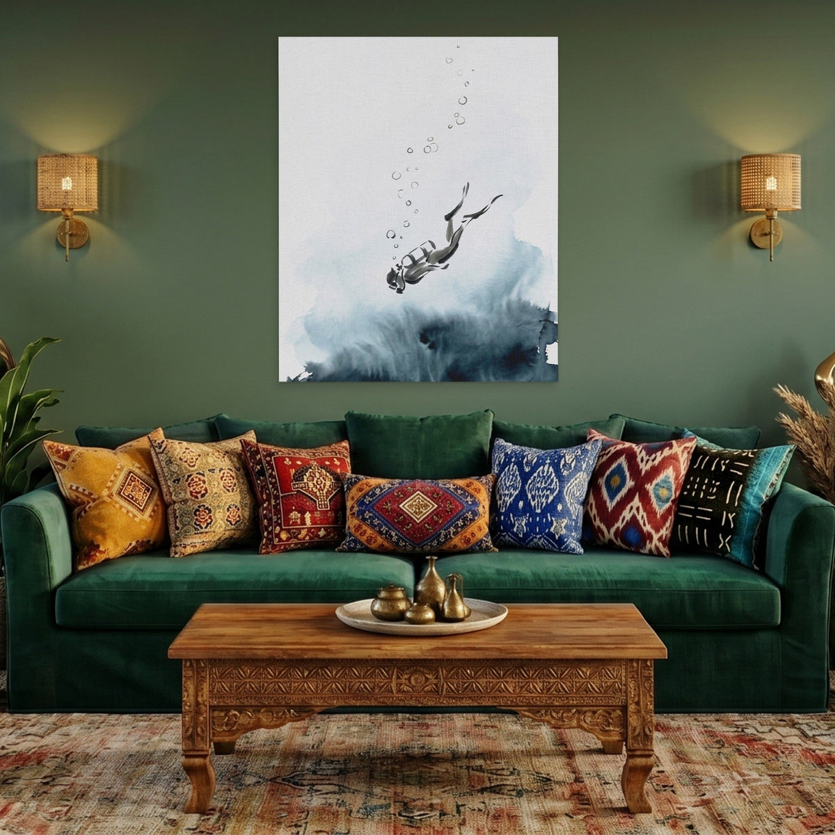 Diver Descending Abyss - Luxury Wall Art