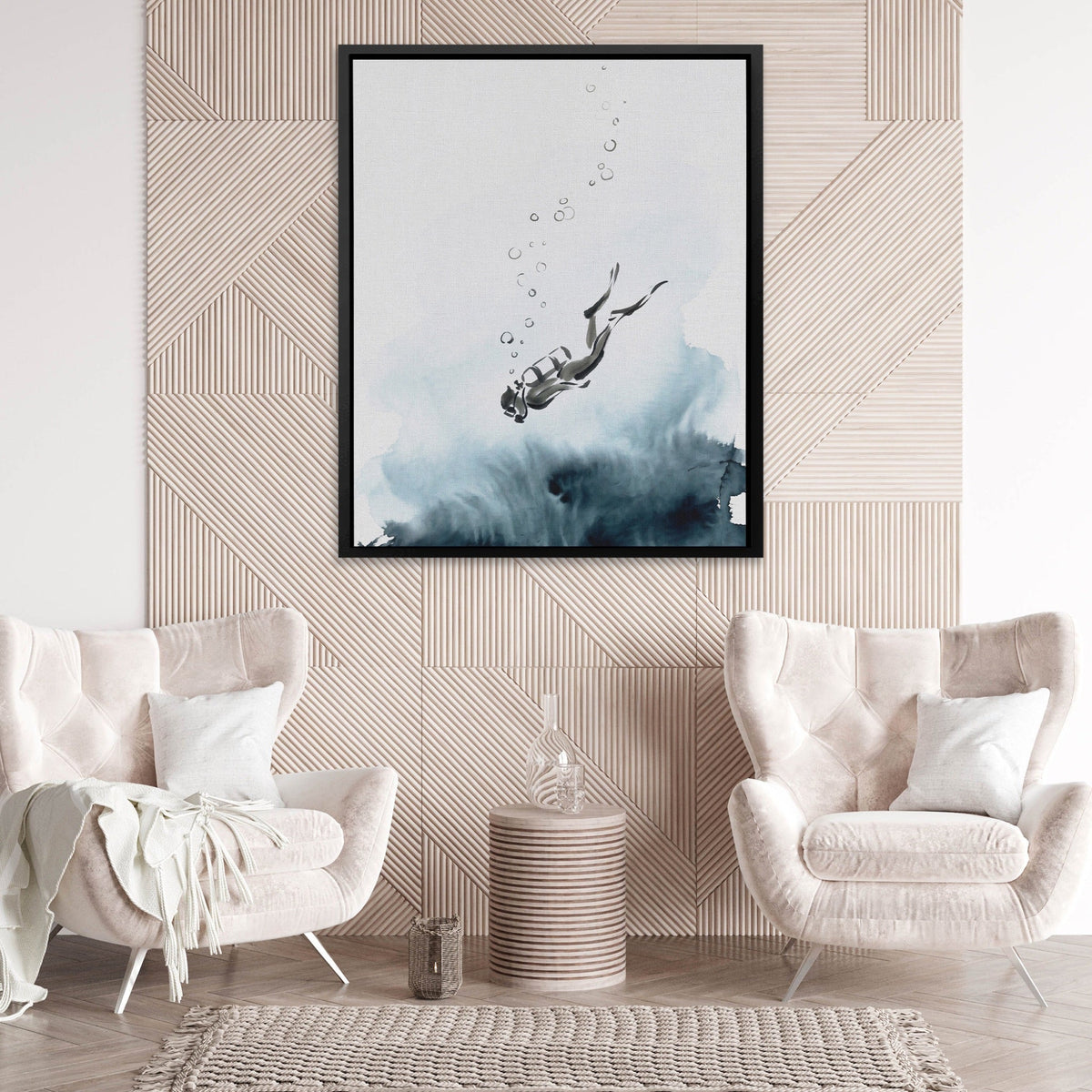 Diver Descending Abyss - Luxury Wall Art