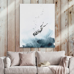 Diver Descending Abyss - Luxury Wall Art
