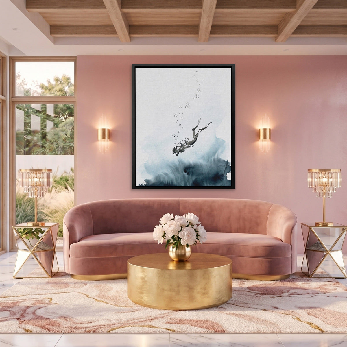 Diver Descending Abyss - Luxury Wall Art