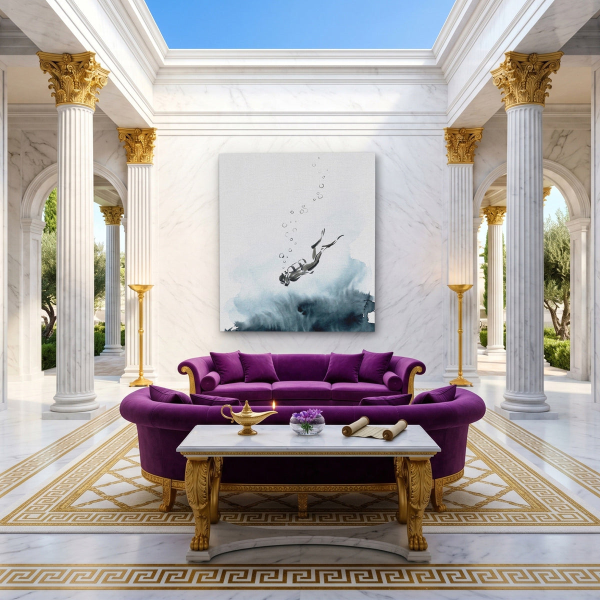 Diver Descending Abyss - Luxury Wall Art