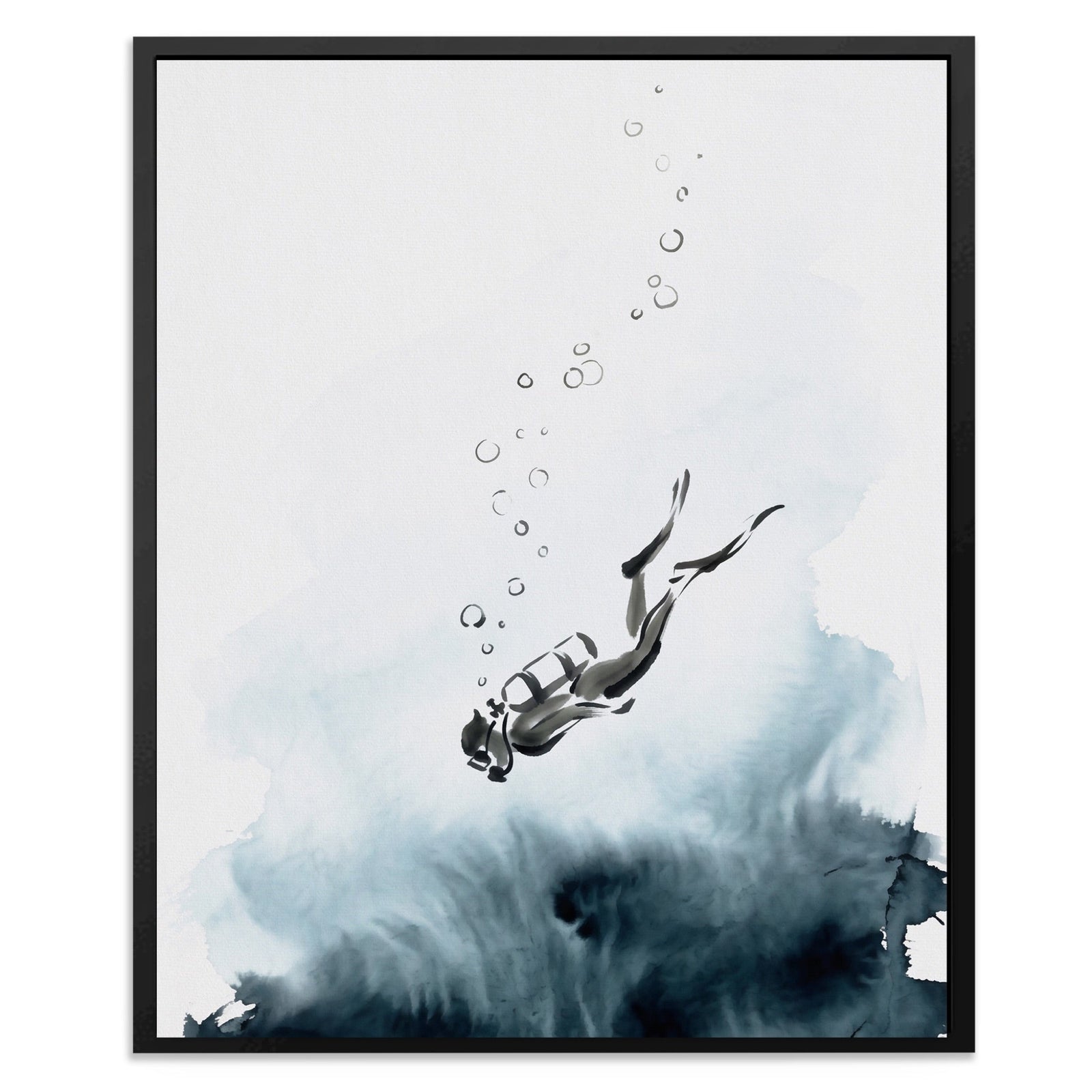 Diver Descending Abyss - Luxury Wall Art
