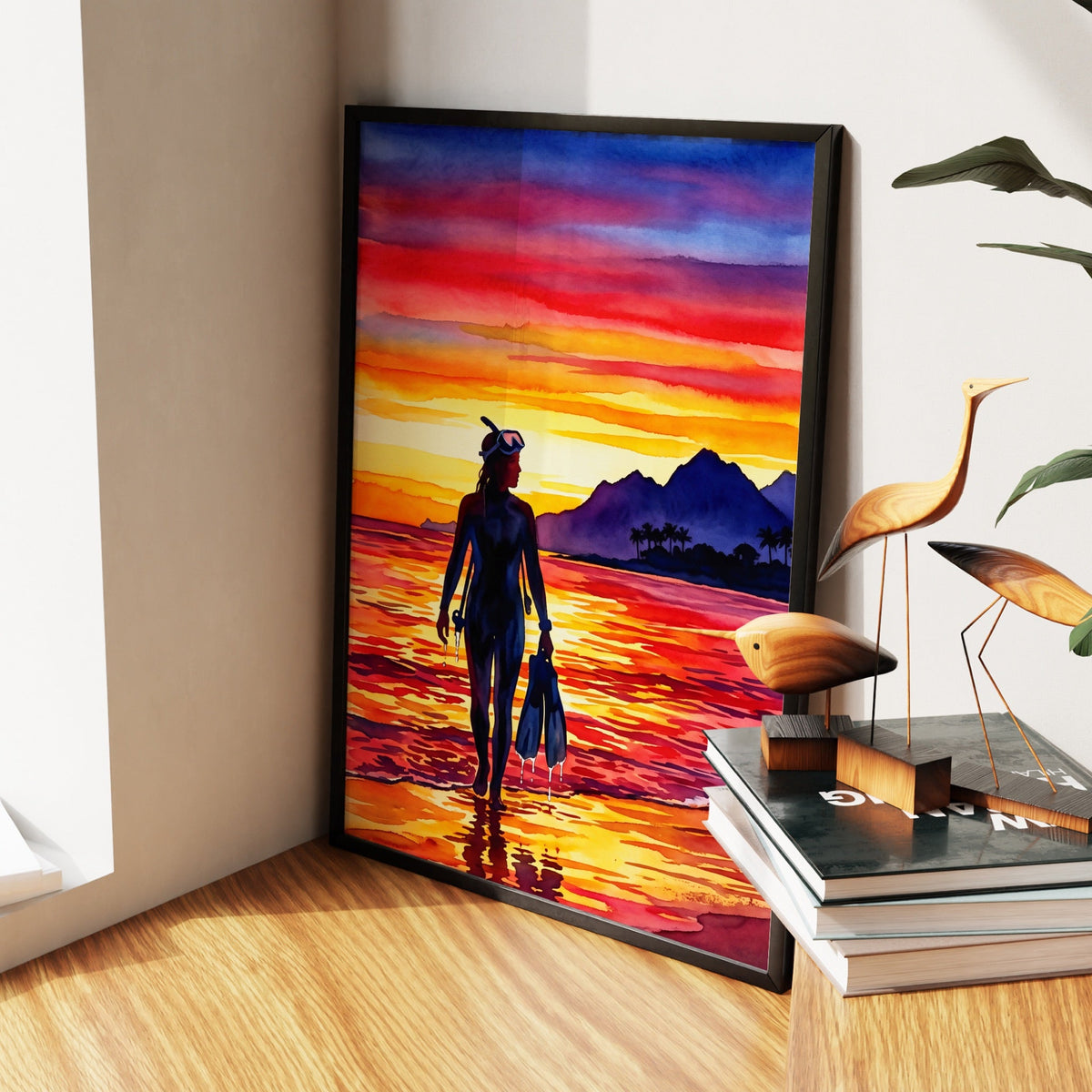 Diver Golden Sunset - Luxury Wall Art