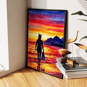 Diver Golden Sunset - Luxury Wall Art