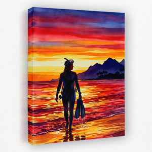 Diver Golden Sunset - Luxury Wall Art