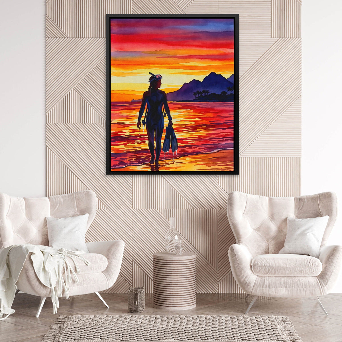 Diver Golden Sunset - Luxury Wall Art