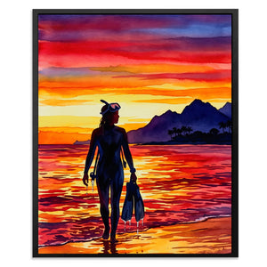 Diver Golden Sunset - Luxury Wall Art