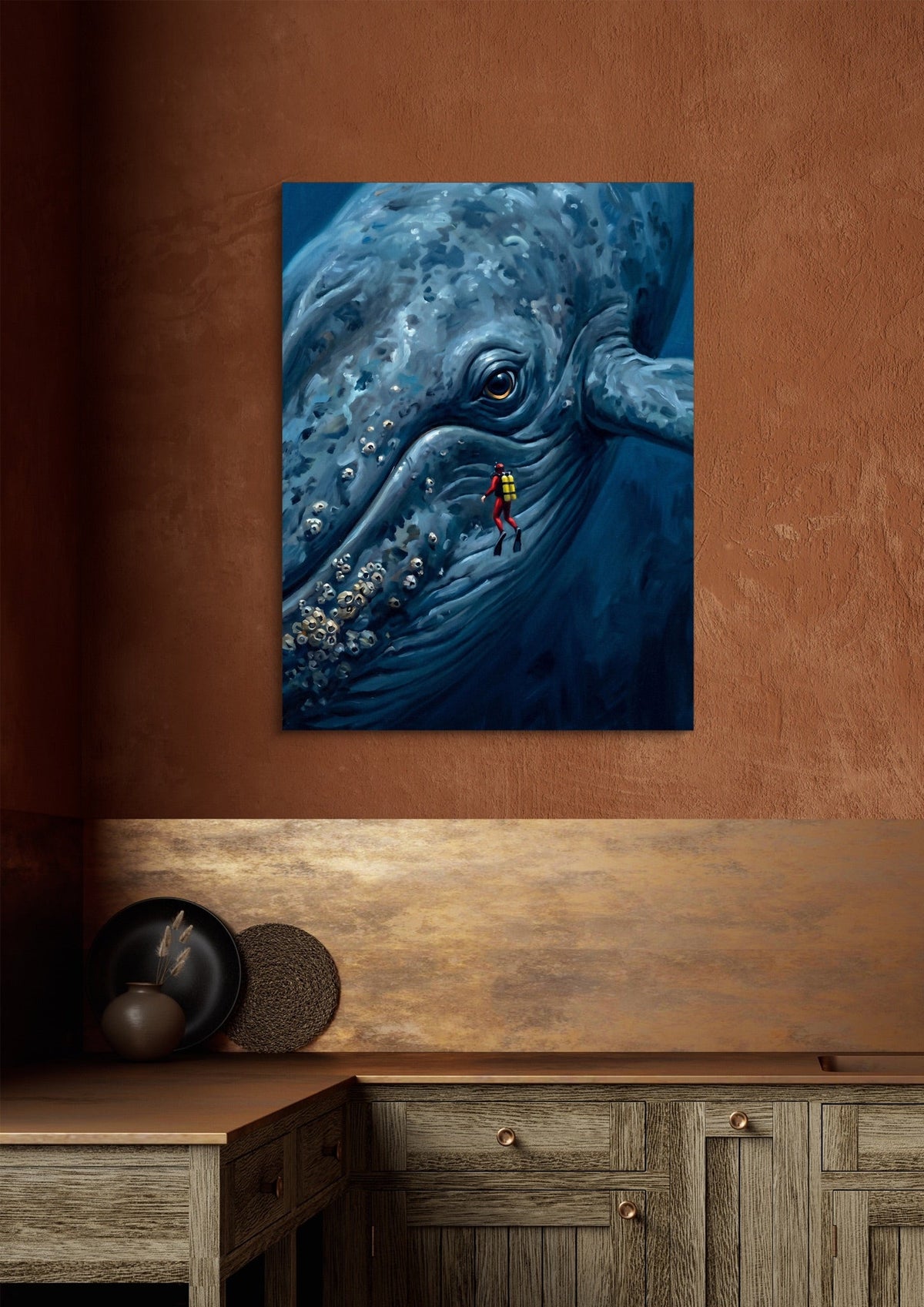 Diver Meets Ocean Giant - Luxury Wall Art