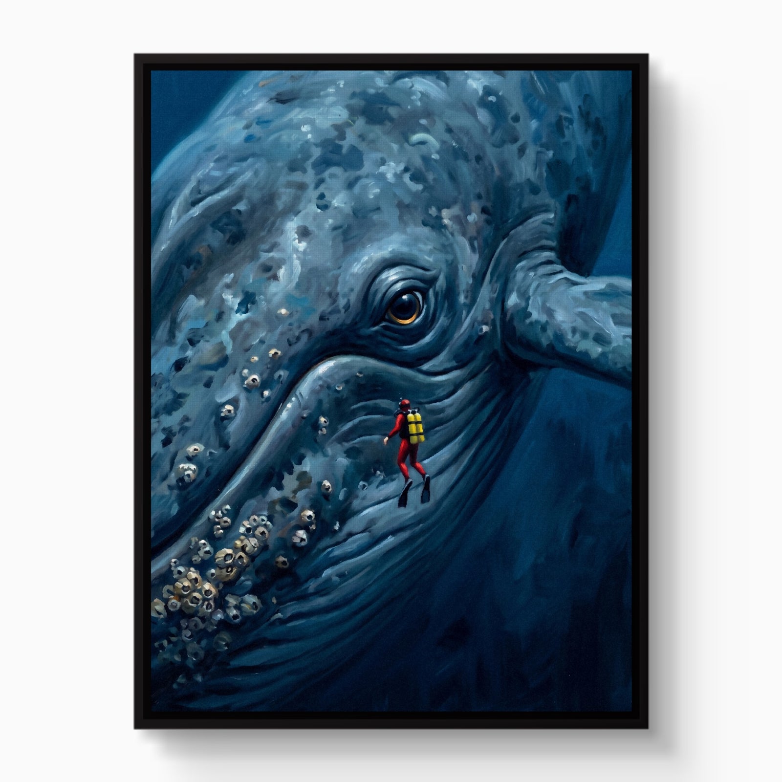 Diver Meets Ocean Giant — diver meets ocean giant white studio framed black