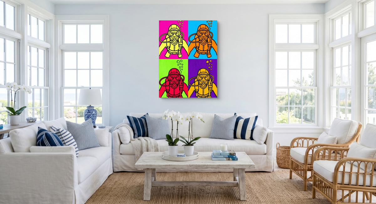 Diver Pop Quartet — diver pop quartet white living room 1port flush print