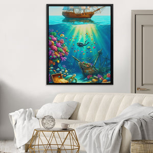 Diver Sunken Treasure - Luxury Wall Art