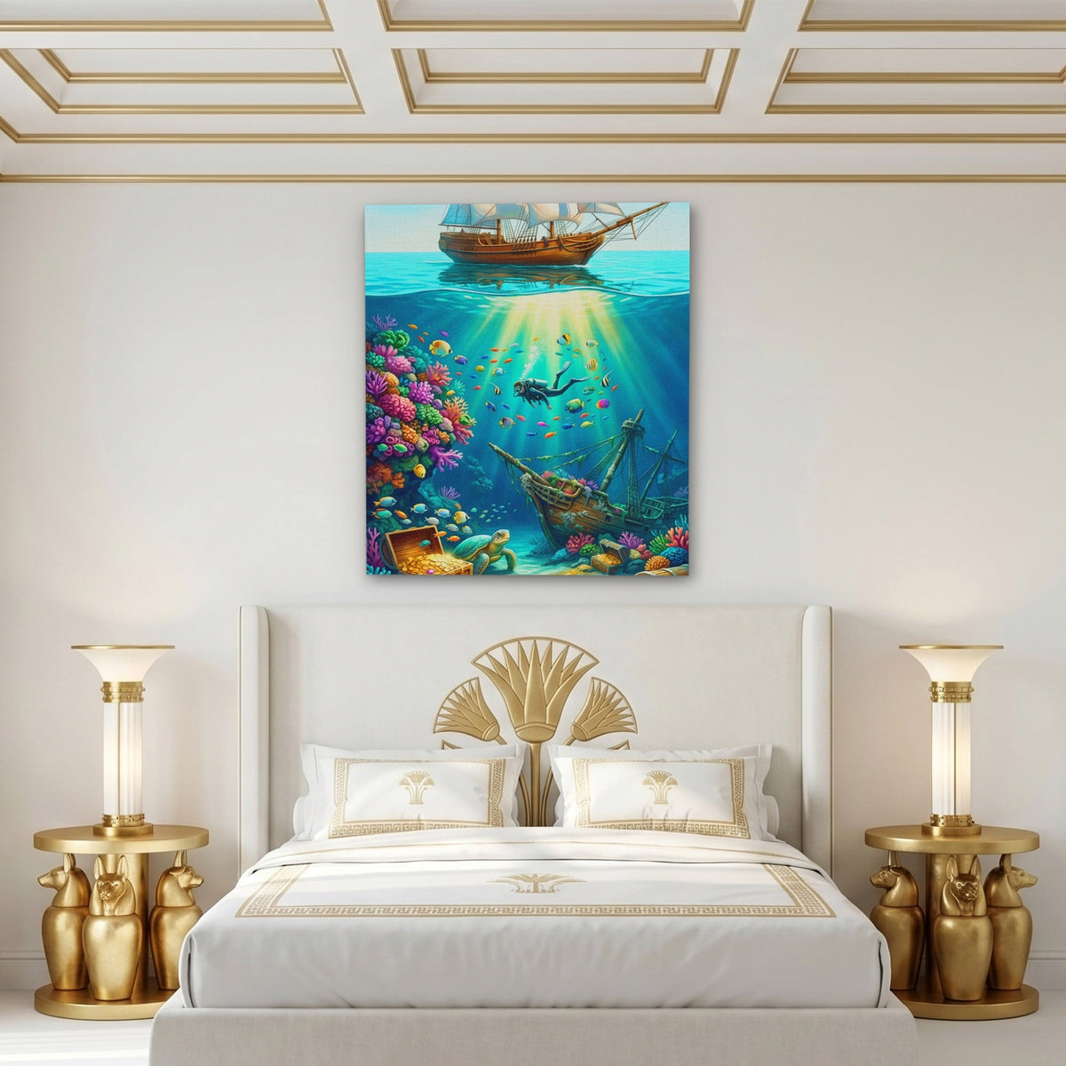 Diver Sunken Treasure - Luxury Wall Art