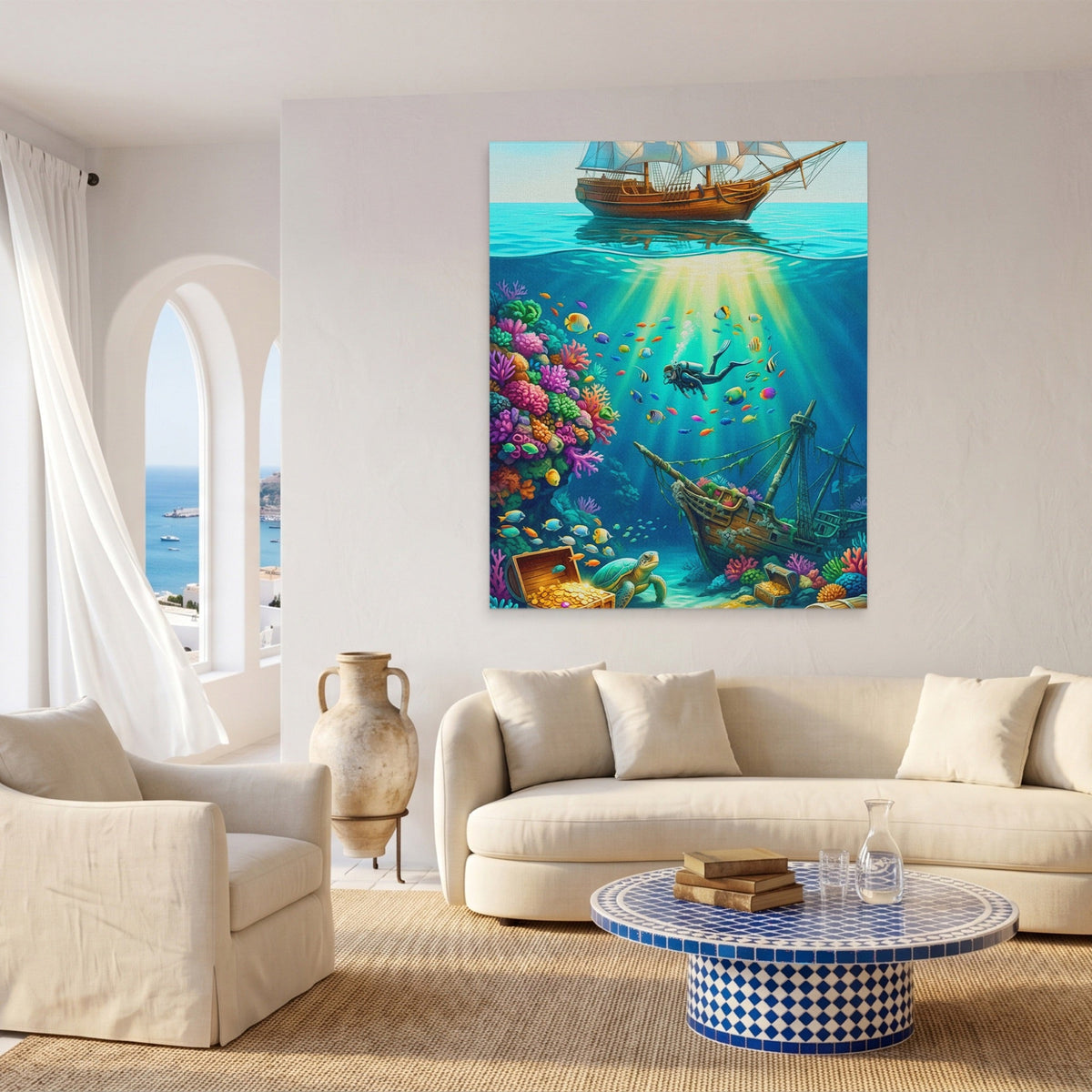Diver Sunken Treasure - Luxury Wall Art