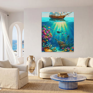 Diver Sunken Treasure - Luxury Wall Art