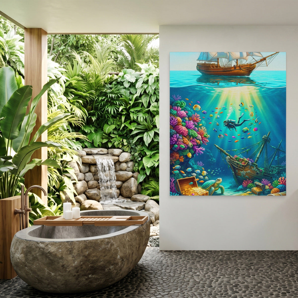 Diver Sunken Treasure - Luxury Wall Art