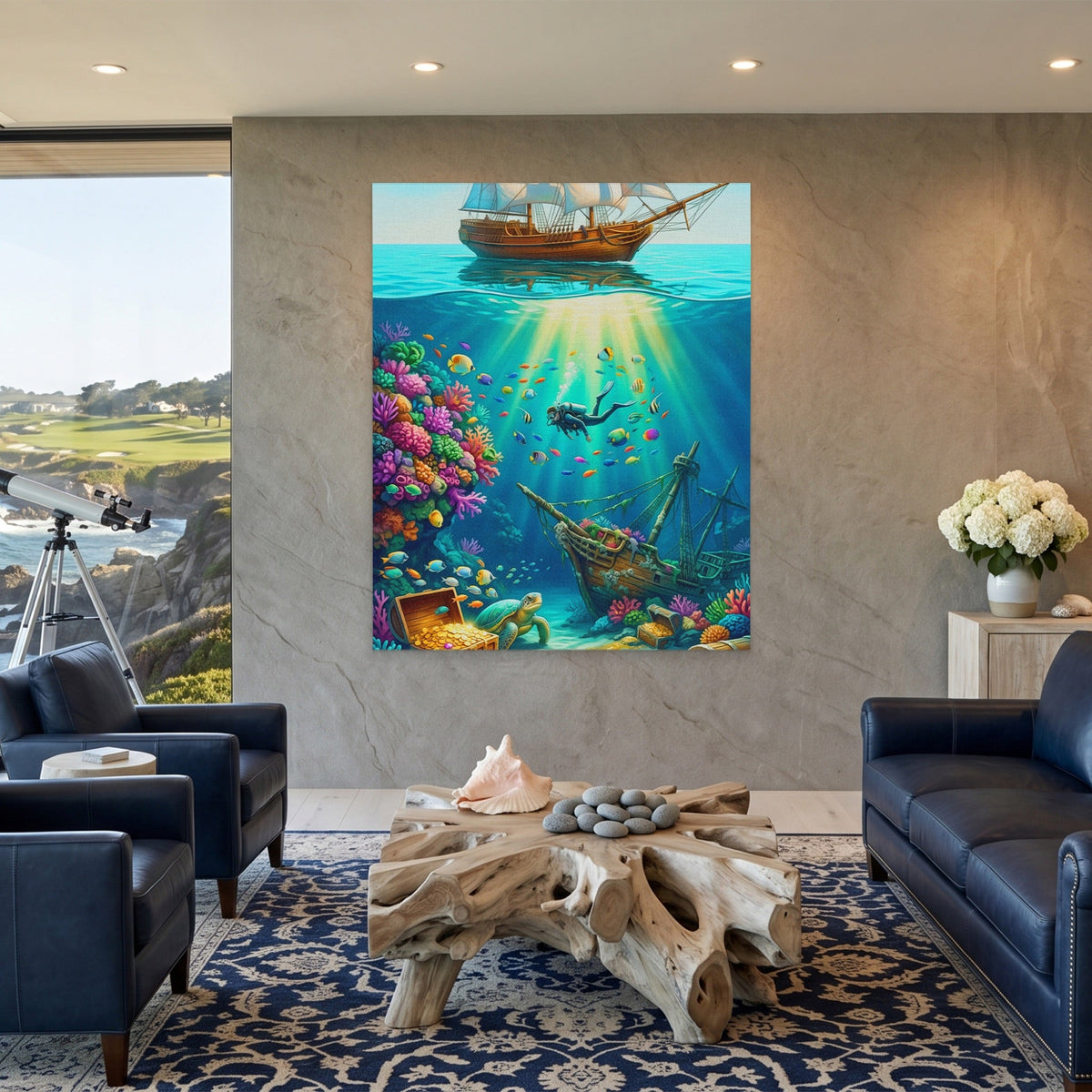 Diver Sunken Treasure - Luxury Wall Art
