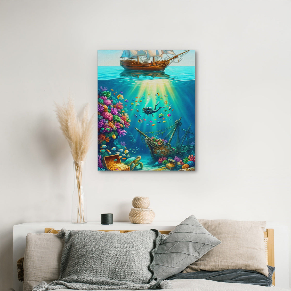 Diver Sunken Treasure - Luxury Wall Art