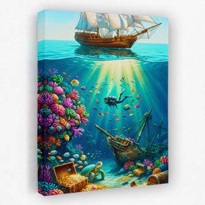 Diver Sunken Treasure - Luxury Wall Art