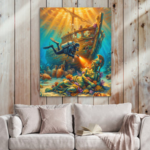Diver Sunken Wreck - Luxury Wall Art