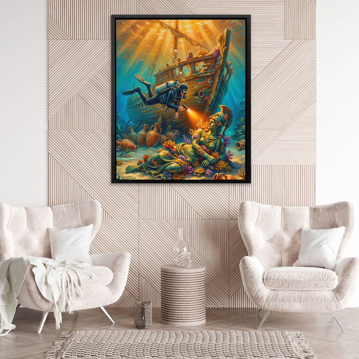 Diver Sunken Wreck - Luxury Wall Art