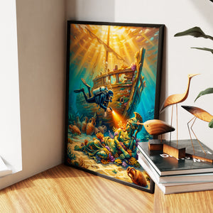 Diver Sunken Wreck - Luxury Wall Art