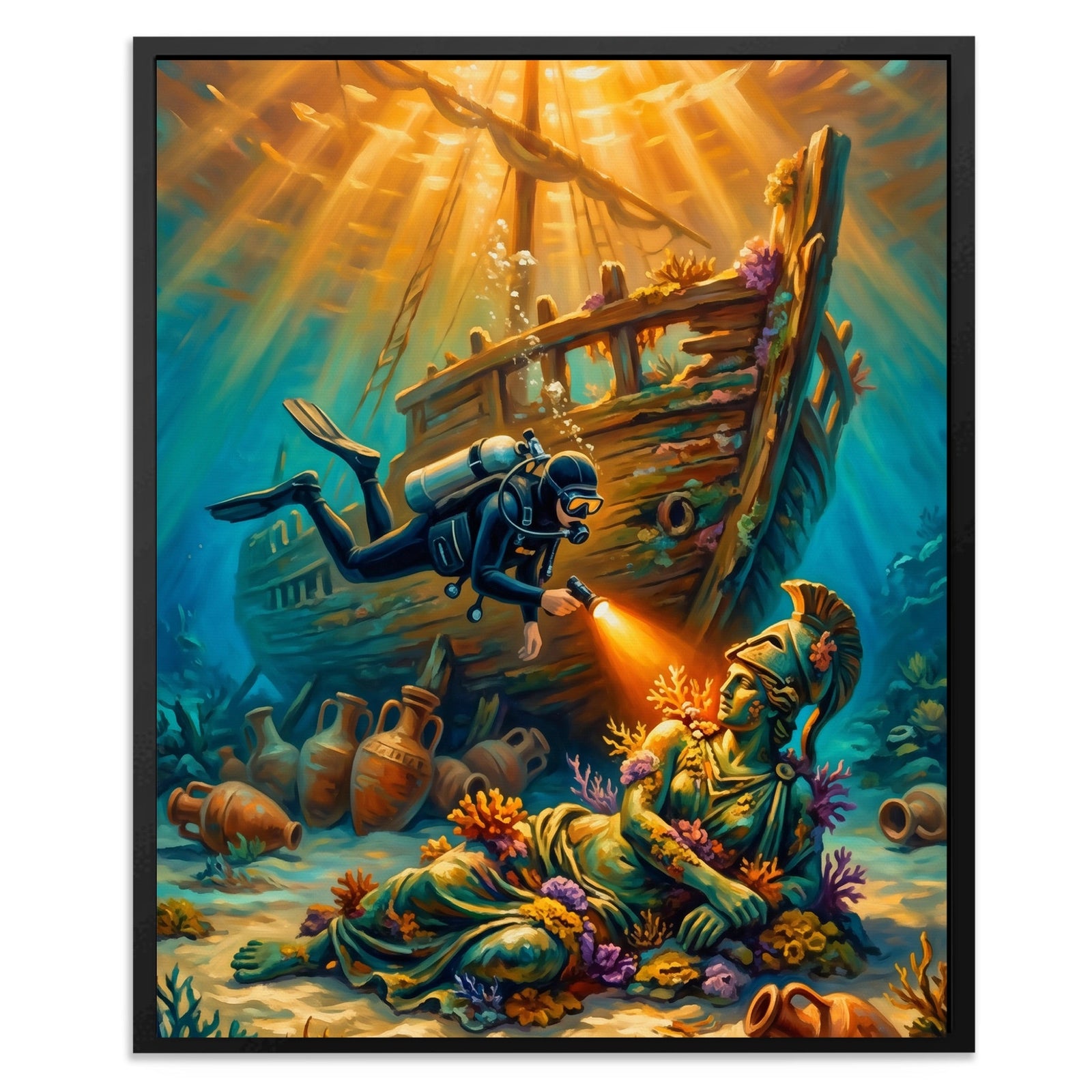 Diver Sunken Wreck - Luxury Wall Art