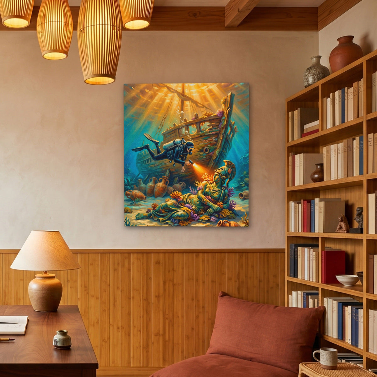 Diver Sunken Wreck - Luxury Wall Art