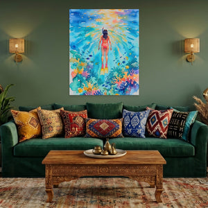 Diver Watercolor Reef - Luxury Wall Art