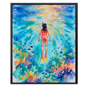 Diver Watercolor Reef - Luxury Wall Art