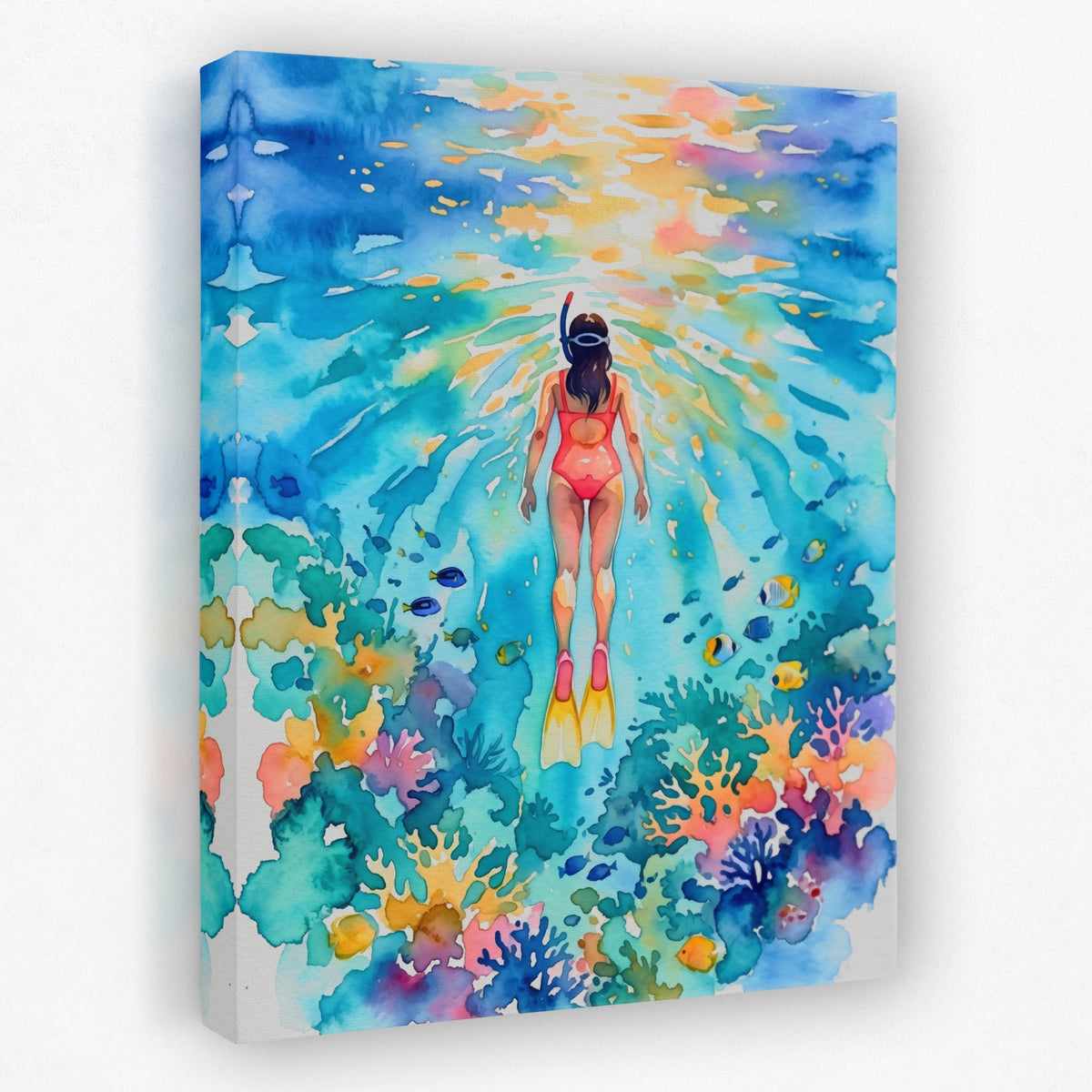Diver Watercolor Reef - Luxury Wall Art