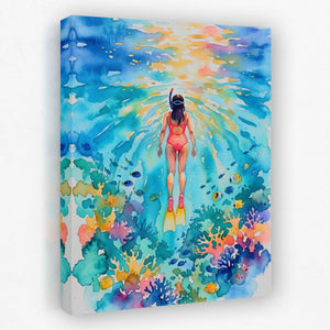 Diver Watercolor Reef - Luxury Wall Art
