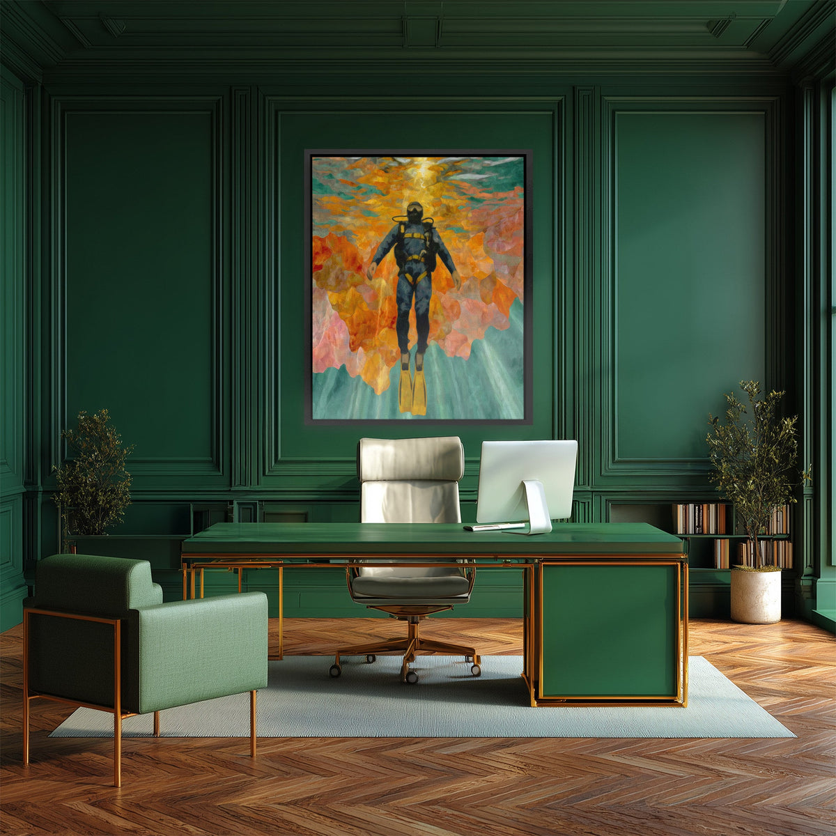 Diver's Coral Ascension - Luxury Wall Art