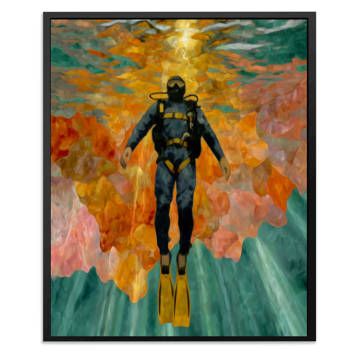 Diver's Coral Ascension - Luxury Wall Art