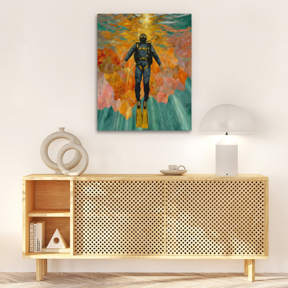 Diver's Coral Ascension - Luxury Wall Art