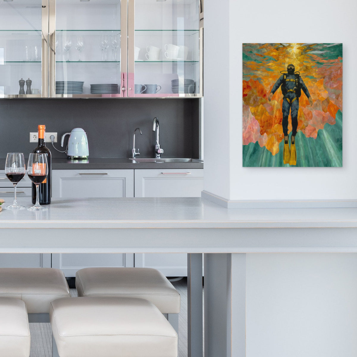 Diver's Coral Ascension - Luxury Wall Art