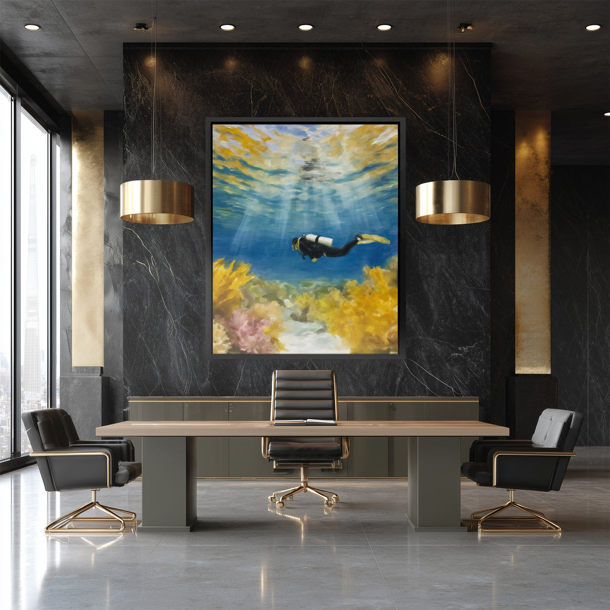 Diver's Coral Depths - Luxury Wall Art
