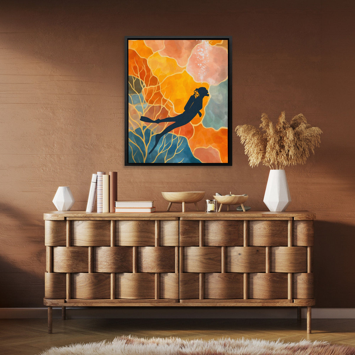 Diver's Coral Twilight - Luxury Wall Art