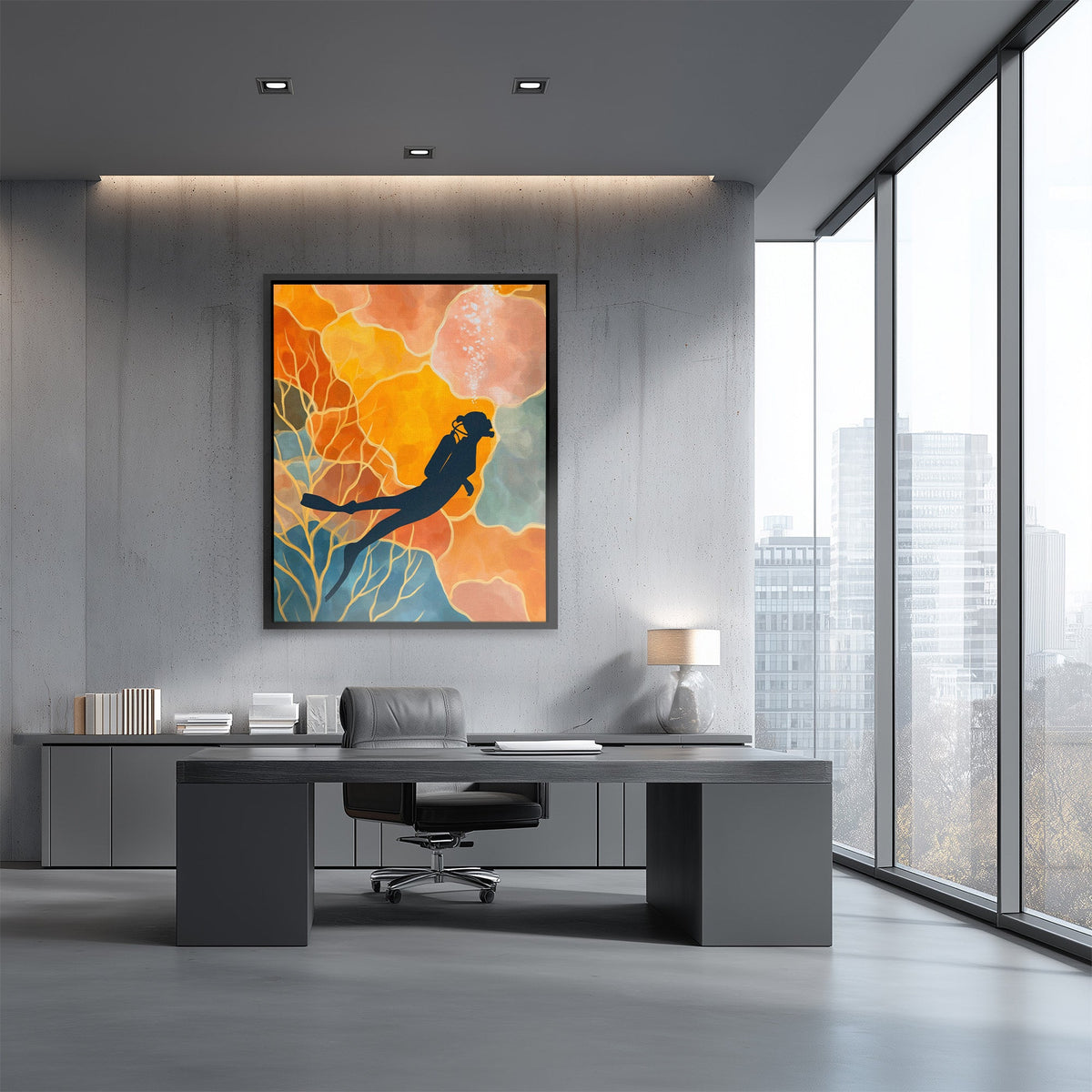 Diver's Coral Twilight - Luxury Wall Art