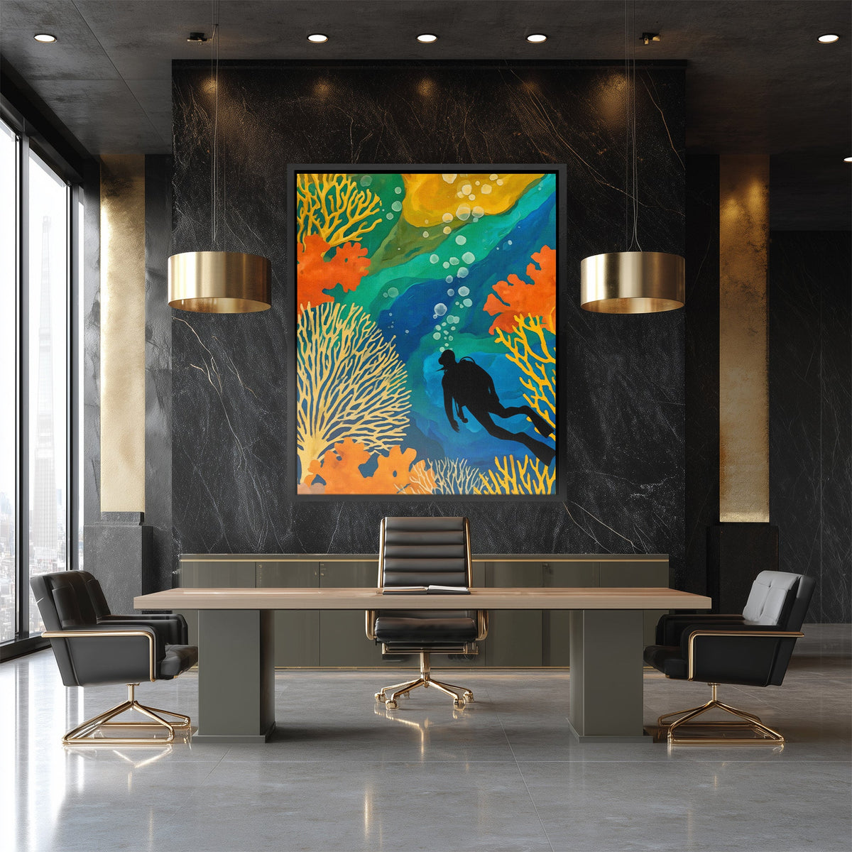 Diver's Golden Depths - Luxury Wall Art