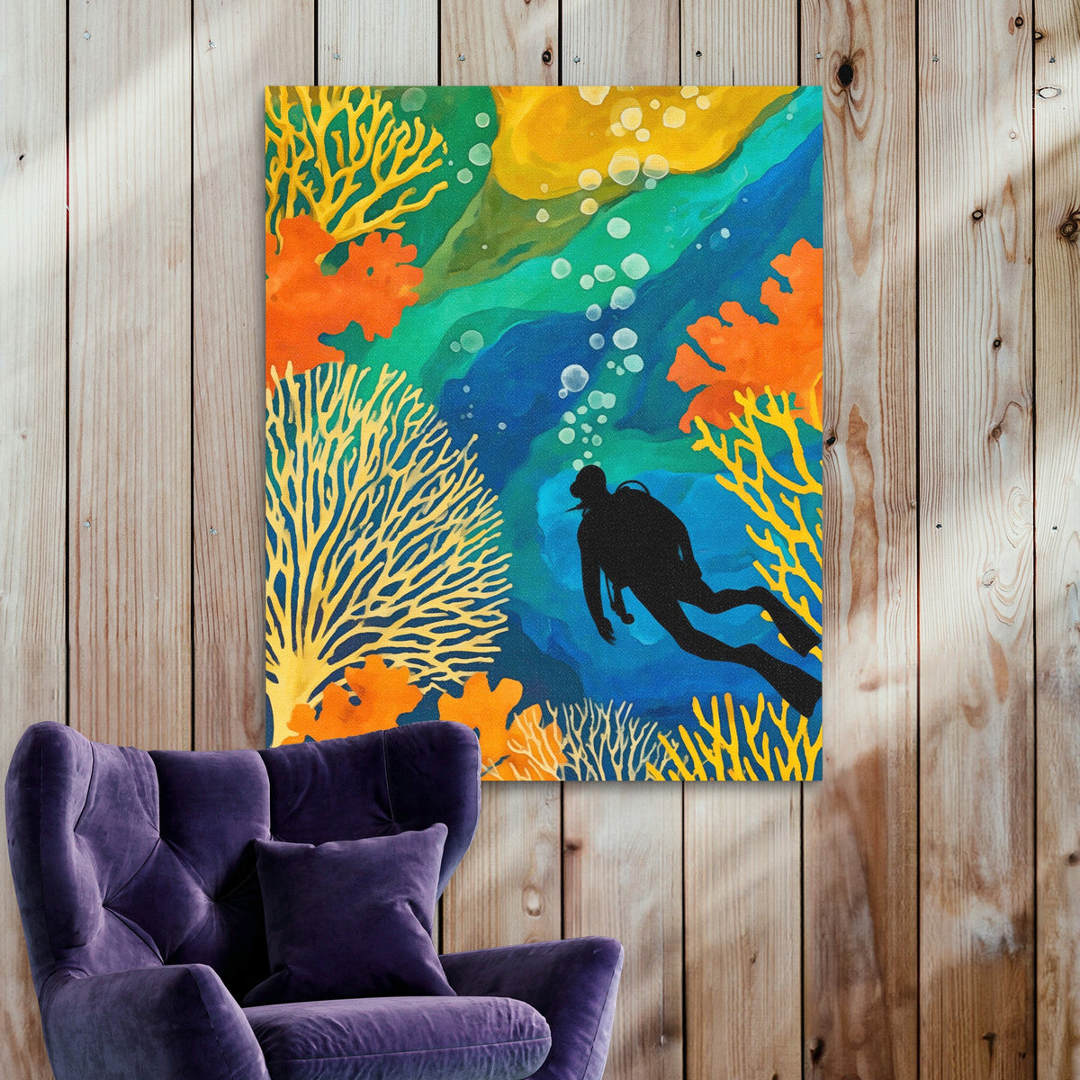 Diver's Golden Depths - Luxury Wall Art