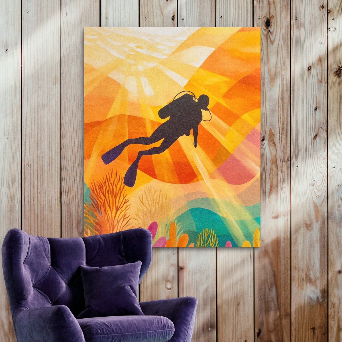 Diver's Golden Descent II - Luxury Wall Art
