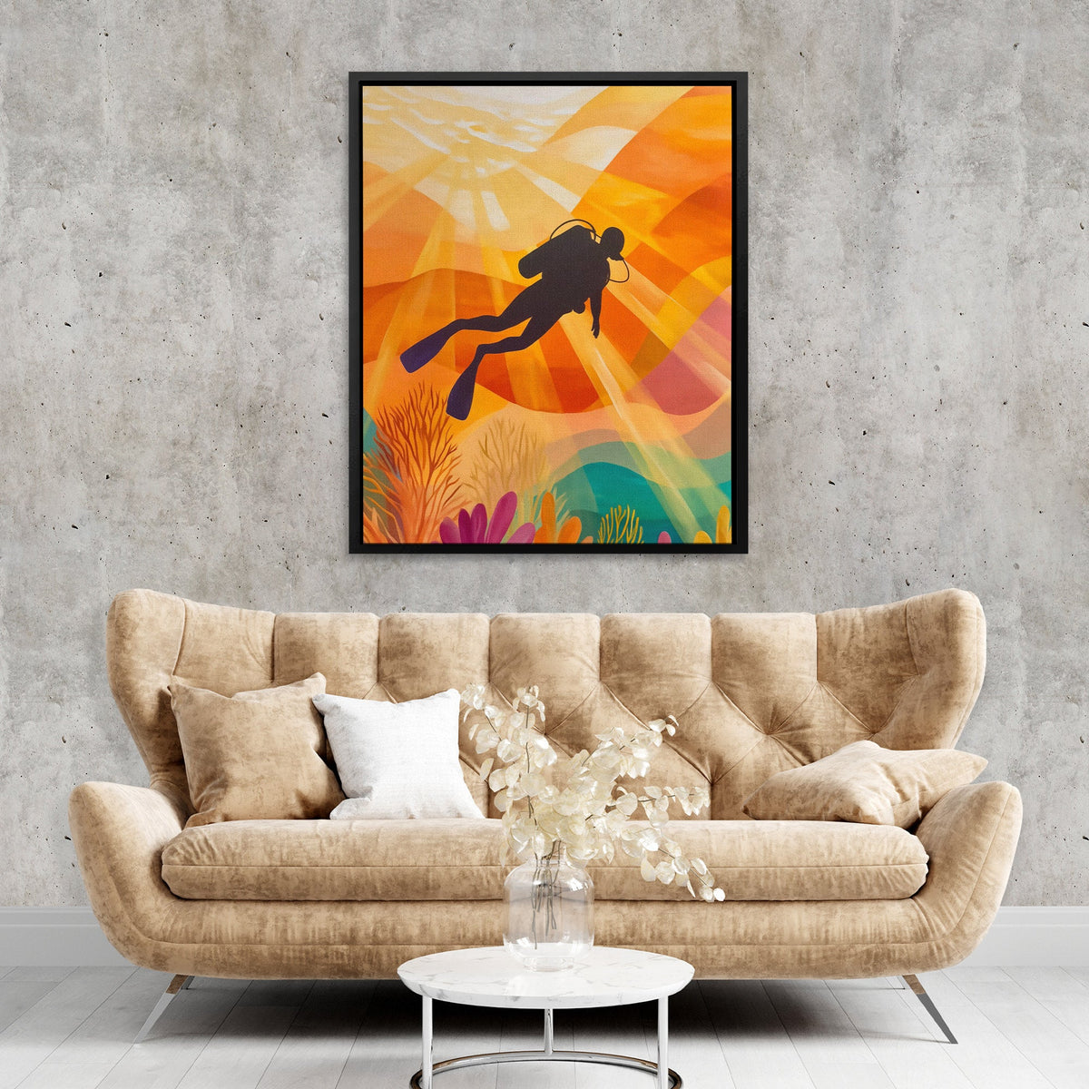 Diver's Golden Descent II - Luxury Wall Art