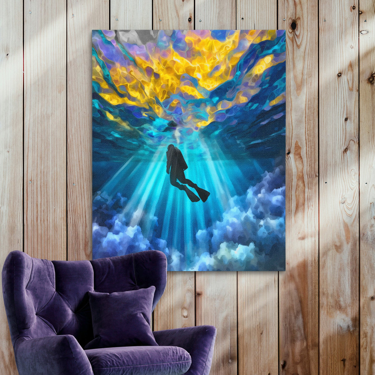 Diver's Golden Descent - Luxury Wall Art