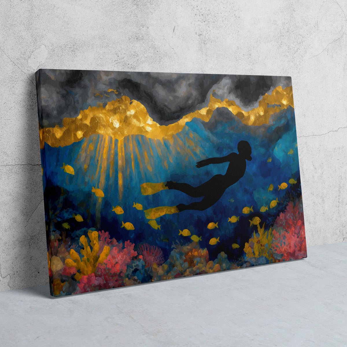 Divers Golden Reef - Horizontal Canvas Print