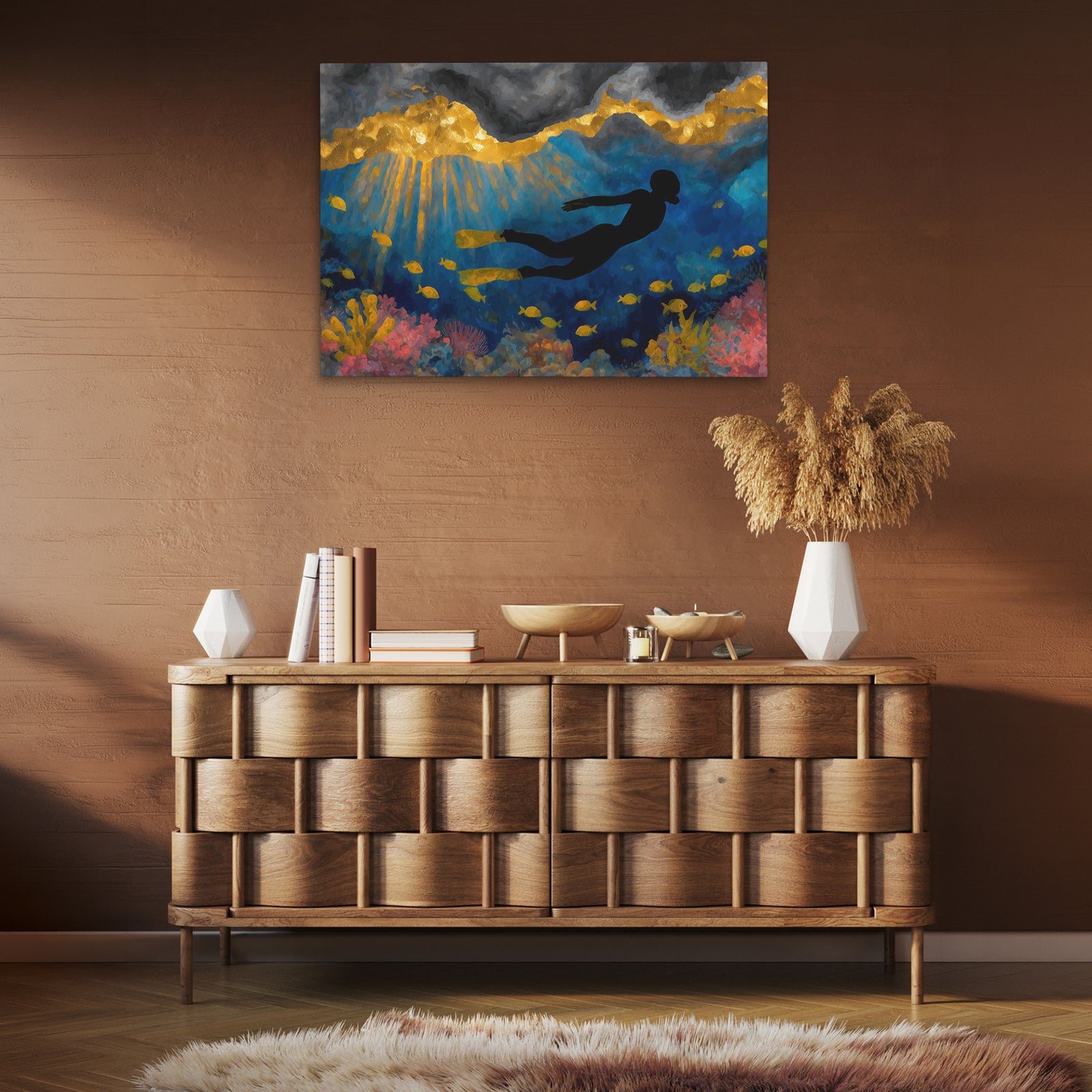 Divers Golden Reef - Coastal Canvas Wall Art