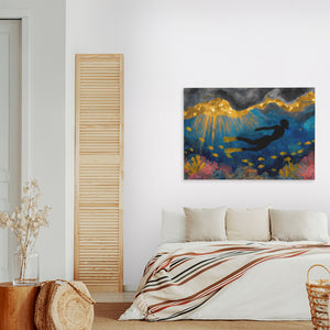 Divers Golden Reef - Framed Art Print
