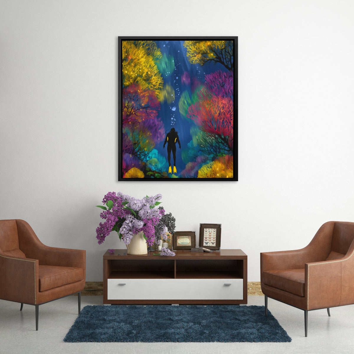 Diver's Luminous Garden - Luxury Wall Art