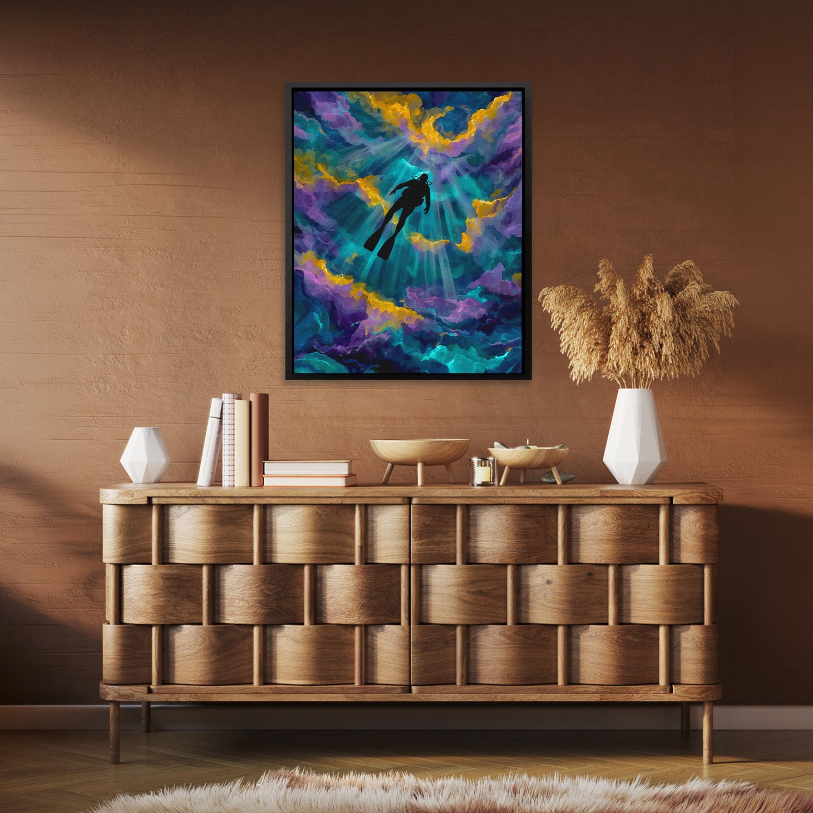 Diver's Teal Ascension - Luxury Wall Art